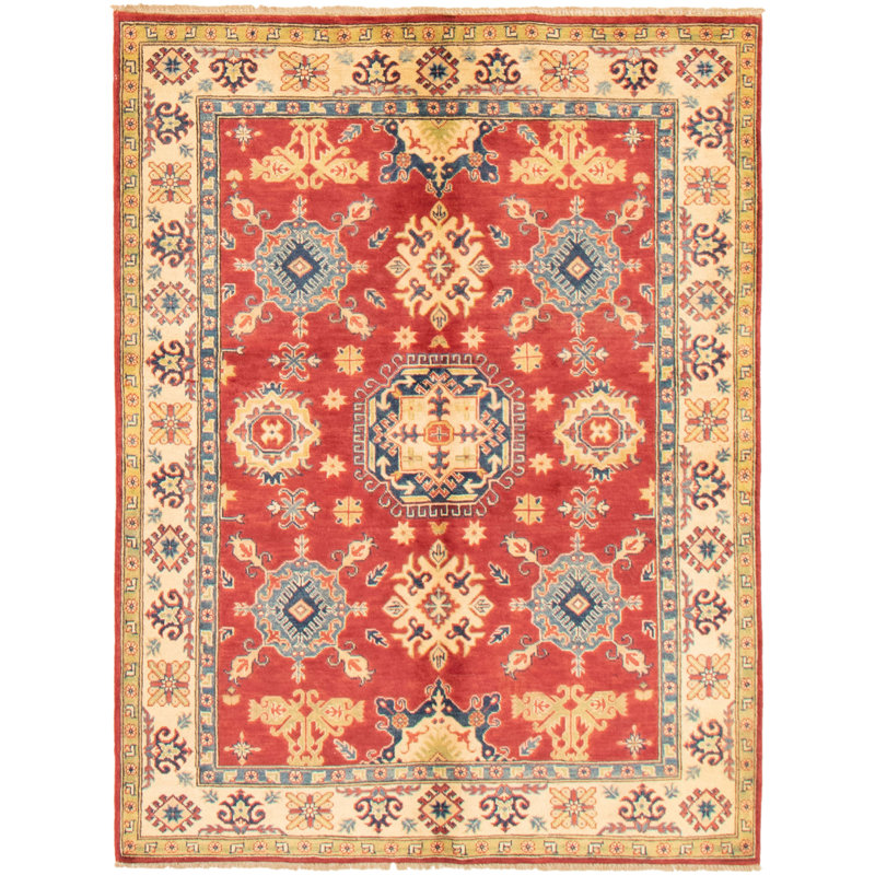 Tapis rouge Gazni noué à la main 5 pi 1 po x 6 pi 9 po