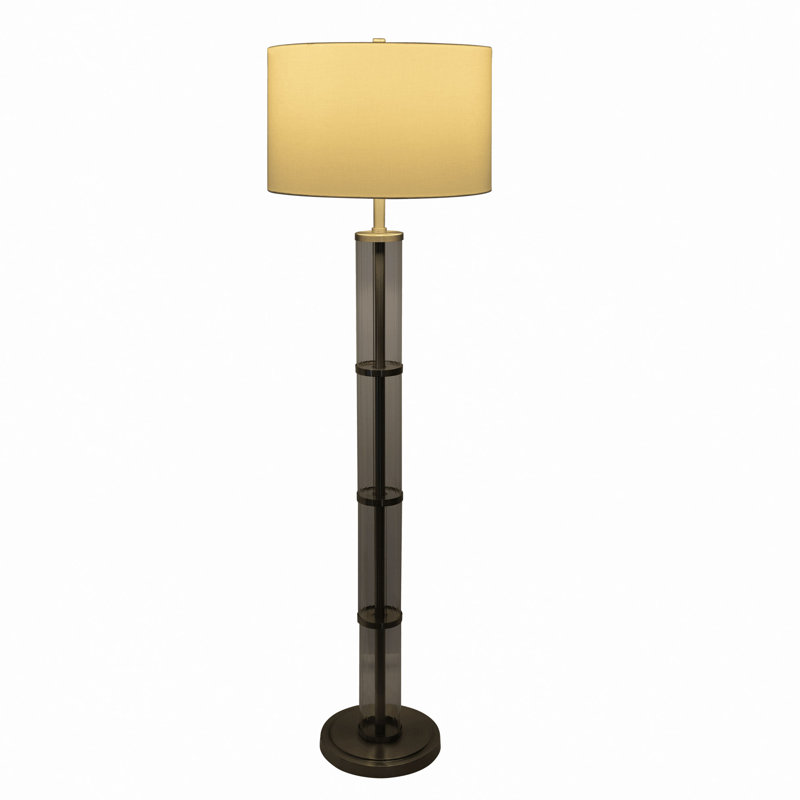 Lampe sur pied en nickel brossé avec interrupteur rotatif à 3 voies et base en verre transparent
