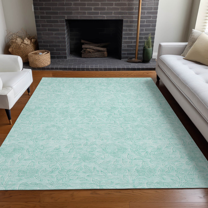 Premium Machine Washable Prisco Teal Rug, Rectangle 5' x 7'6"