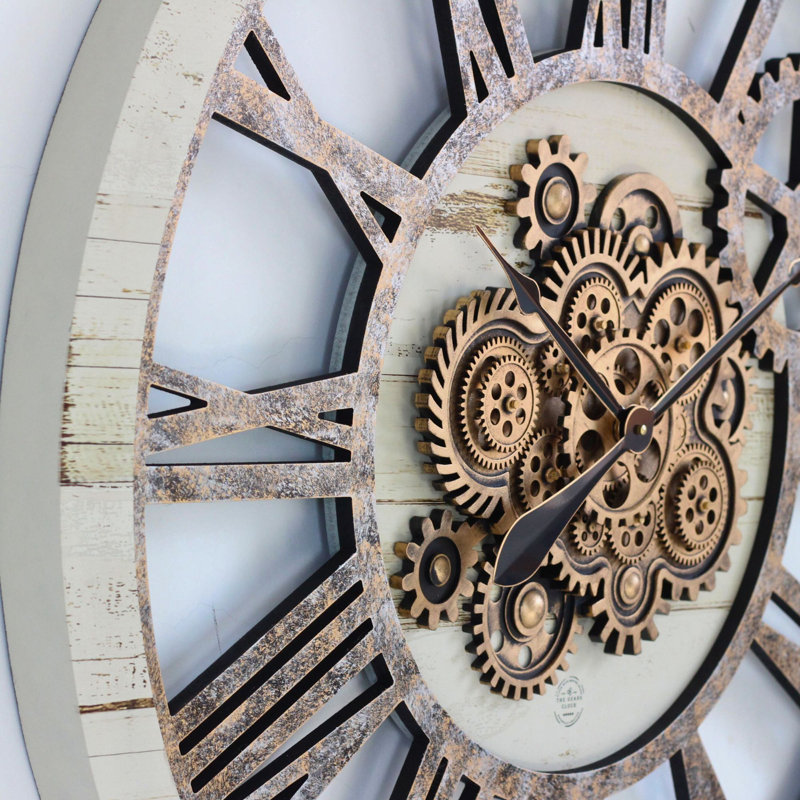 Oversized Desert Beige and Brown Metal Gear Wall Clock