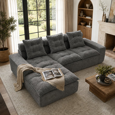 106" Chenille Sofa with Left-Hand Facing Chaise