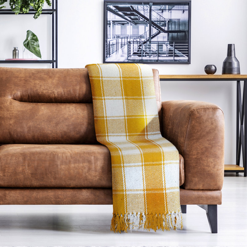Allardt Hand Woven Throw Blanket, 228cm W x 254cm L, Ochre