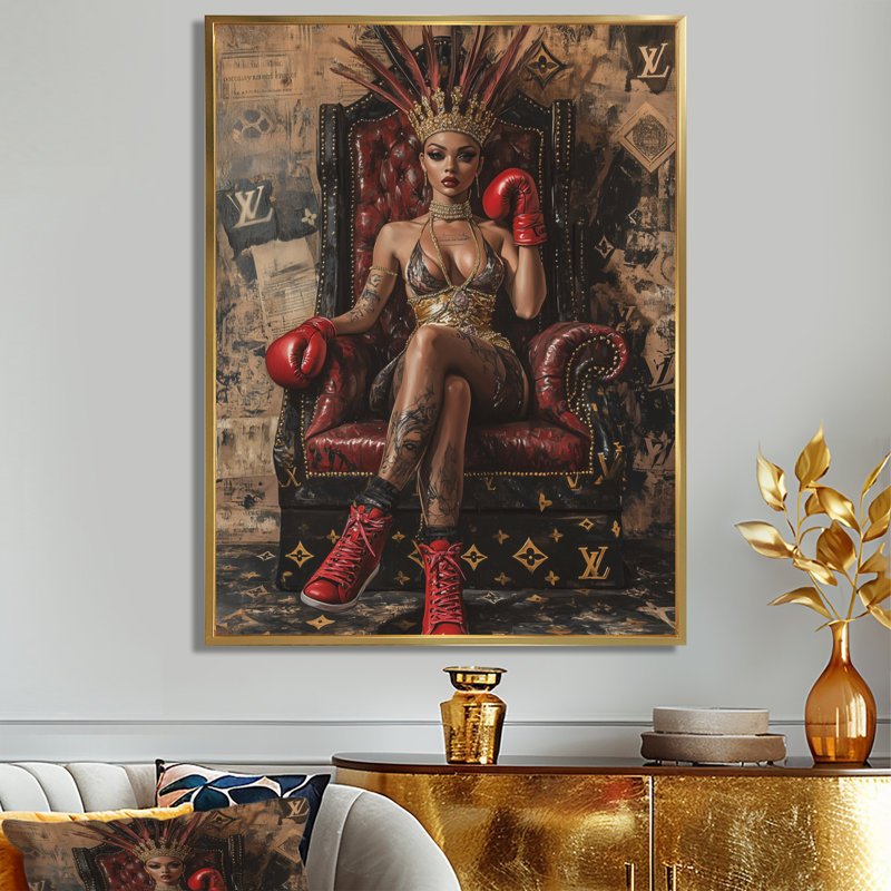 Don't Mess With Me Boxing Babe In Red - Fashion Girl Power Wall Decor, 20" H x 12" W, White Picture Framed