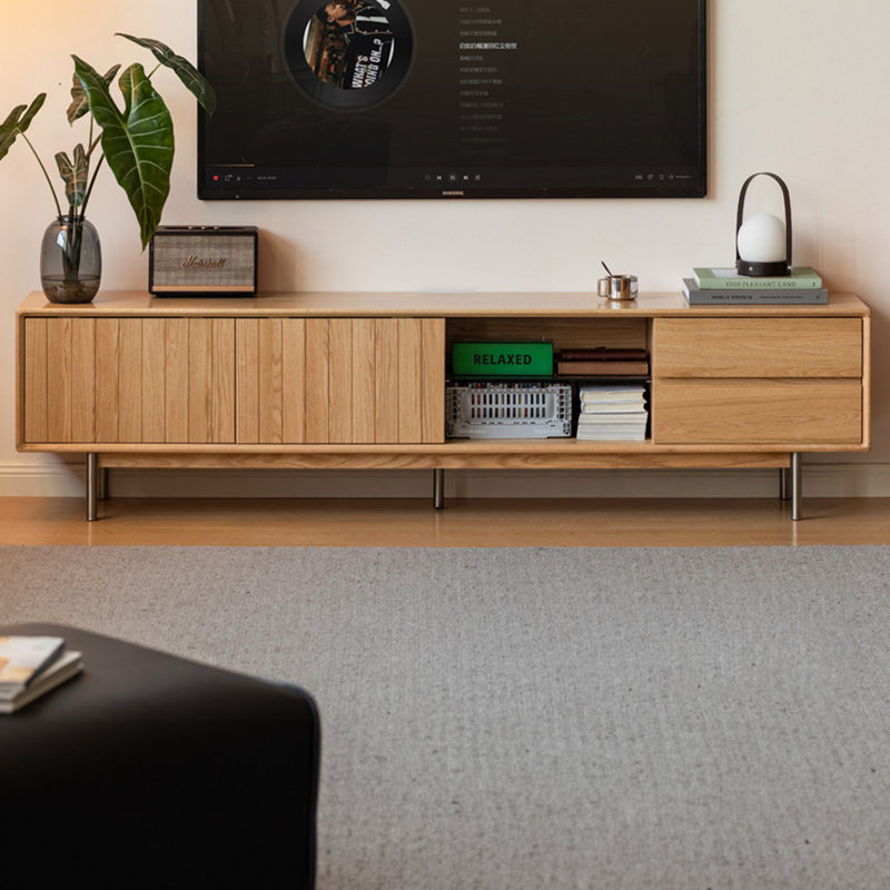 Meuble télé en chêne avec portes coulissantes, Burlywood, H 19,68 po x L 78,74 po x l 13,78 po