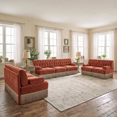 Ensemble de salon Chesterfield 7 pièces Bosworth pour 7 personnes, canapé en velours capitonné avec boutons pour salon