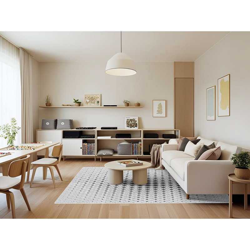 Tapis noir à motifs géométriques, Rectangle 7 pi x 9 pi