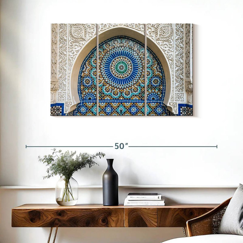 Ensemble de 3 carreaux marocains sur toile, H 38 po x l 24 po x P 1,25 po