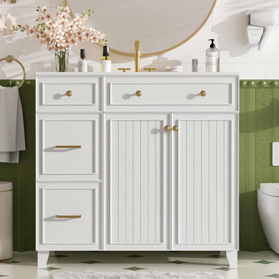 Meuble-lavabo 36 po avec lavabo en résine, armoire avec 2 tiroirs et 2 portes à fermeture en douceur
