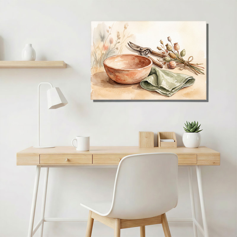 Art mural sur toile de style ciseaux d'élagage et gousses de pavot, 36"H x 48"W