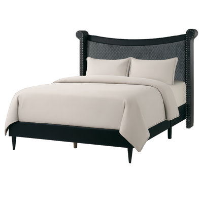 Black Upholstered Queen Bed with Nail Heads