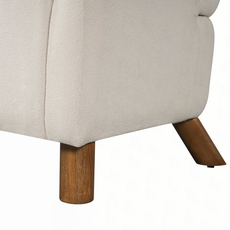 Fauteuil d'appoint moderne capitonné avec pieds en bois d'hévéa, Lin beige