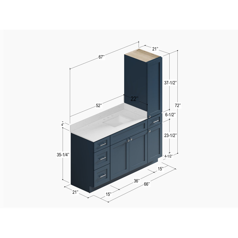 Ensemble de meuble-lavabo simple 66 po Disar, Blue
