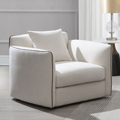 Chenille Upholstered Chair With Pillow In Beige