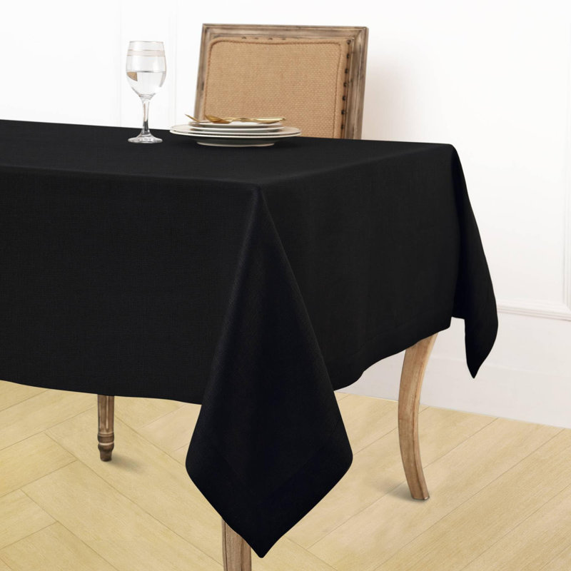 100% Pure Linen Tablecloth - Fete, Black, 156" L x 60" W
