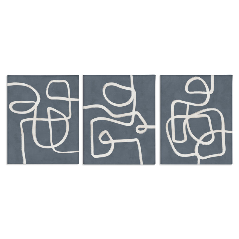  «Squiggles on Gray», ensemble de 3 toiles murales par Nina Blue, H 20 po x l 16 po