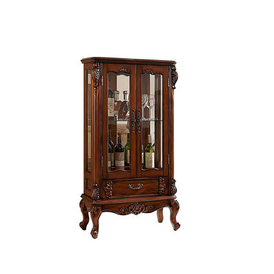 27.95"American-style solid wood double-door brown wine cabinet