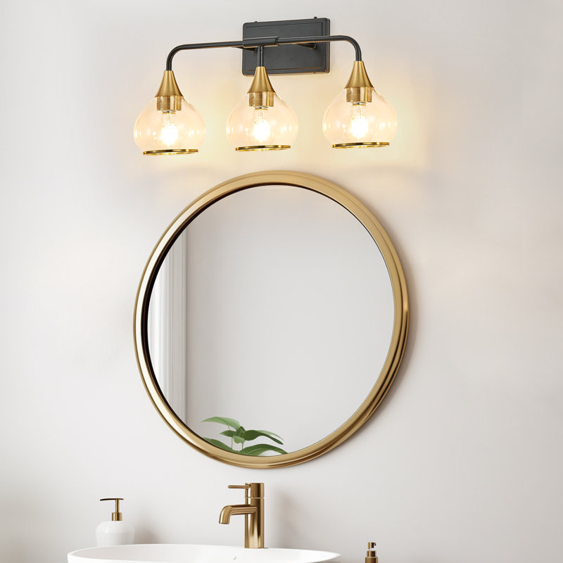 Applique murale moderne 23 po pour meuble-lavabo noir avec abat-jour en verre transparent, applique murale industrielle