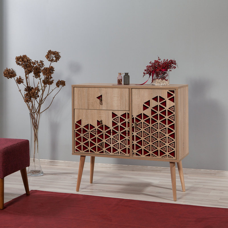 Borup 90cm W 3 - Drawer Chest of Drawers, Red