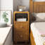 Table de chevet étroite, petite table d'appoint haute avec 2 tiroirs et tablette ouverte, table de chevet en bois de noyer massif, table de chevet moderne Mid-Century pour la chambre à coucher (12 po)-180783369-177641898-181823415