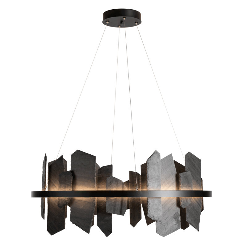Ardesia 1 - Light Unique Geometric LED Pendant with Slate Accents, Black