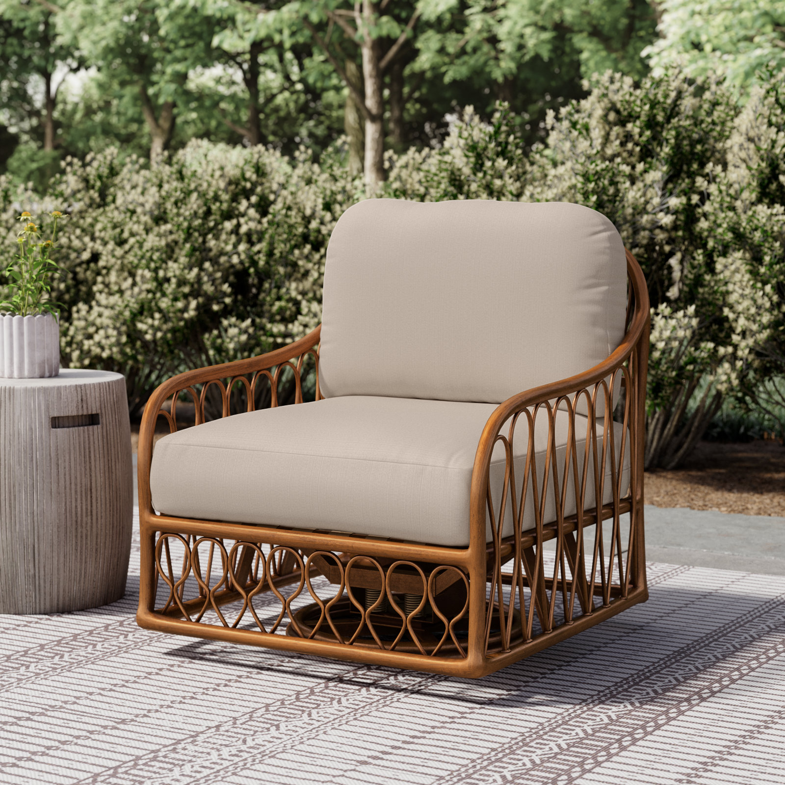 Cane Outdoor Chair with Sunbrella® Cushions, Linen Antique Beige Sunbrella®