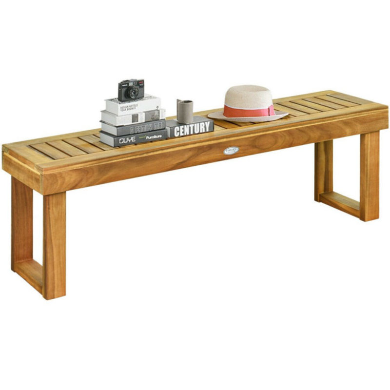 Teak Acacia Wood Slatted Outdoor Dining Bench with U-Shaped Legs