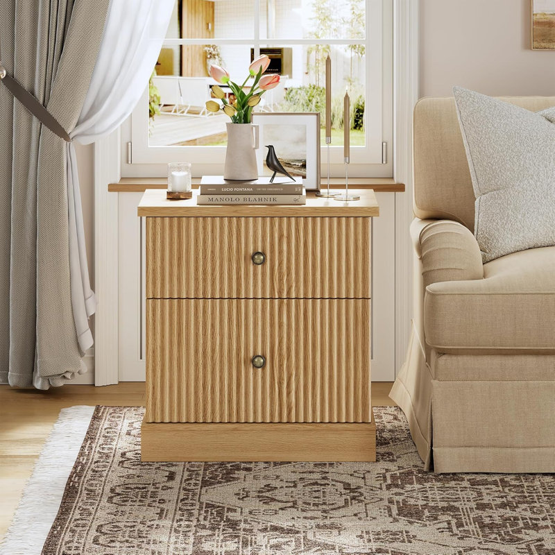 Table de chevet en bois avec 2 tiroirs, tables d'appoint avec base solide, table de chevet avec 2 tiroirs avec poignées pour chambre à coucher, salon