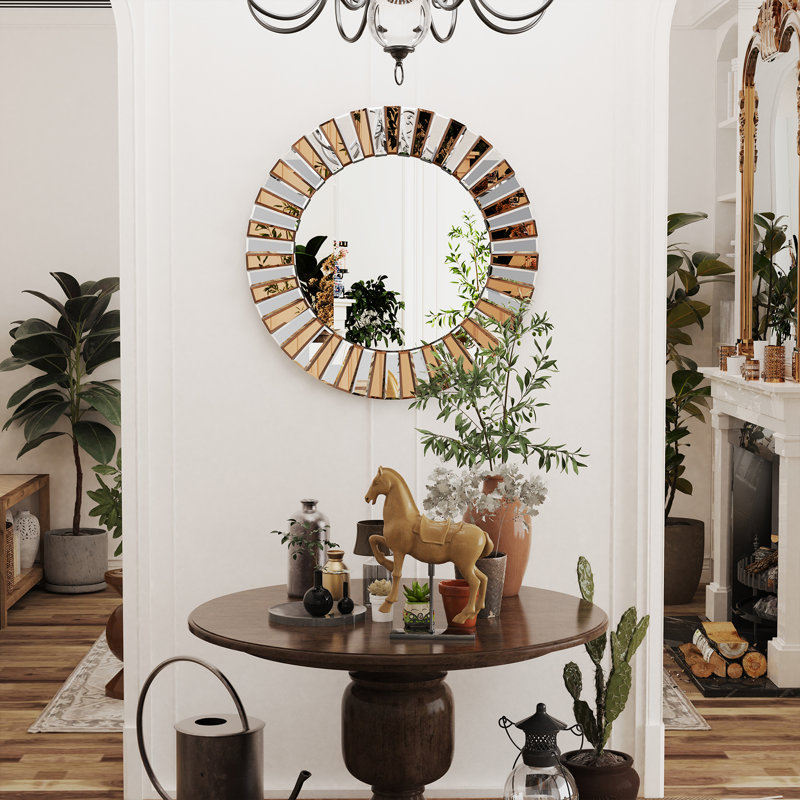 Montz Wood Round Wall Mirror, 80cm H x 80cm W