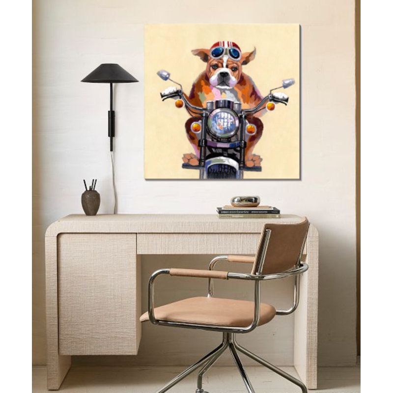 Motorcycle Dog Canvas Wall Art
