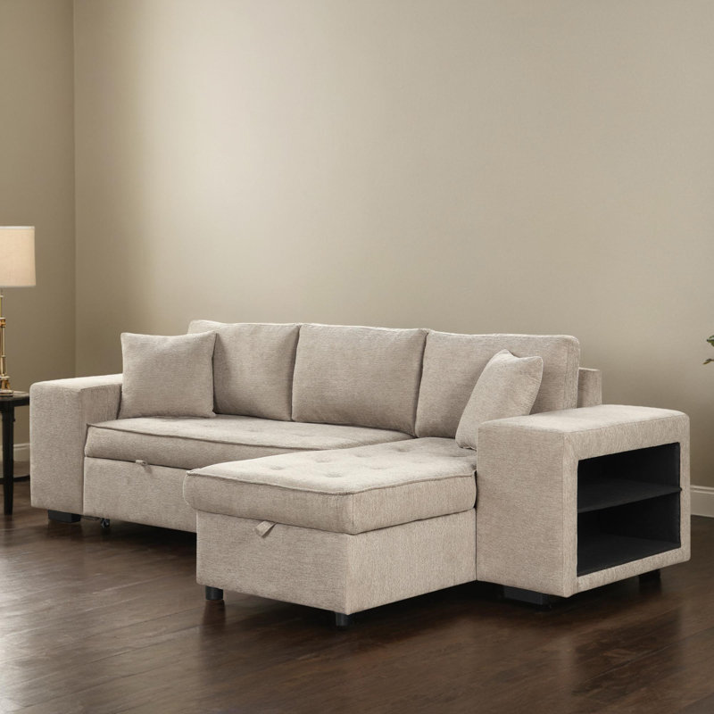 Canapé-lit modulaire réversible de 105 po en forme de L, Chenille crème