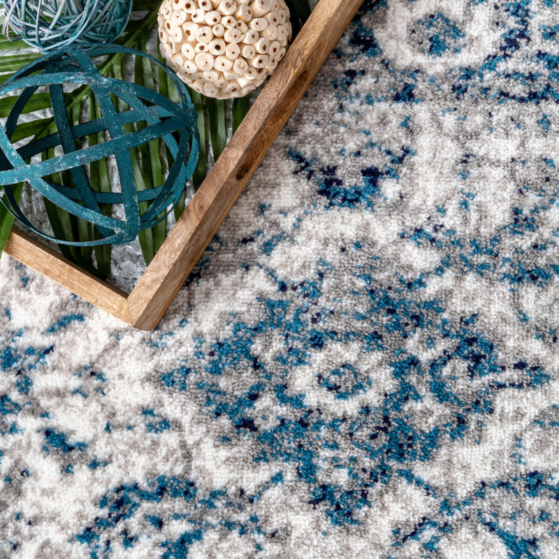 Tapis à motif oriental bleu Vara, Rectangle 4 pi x 6 pi