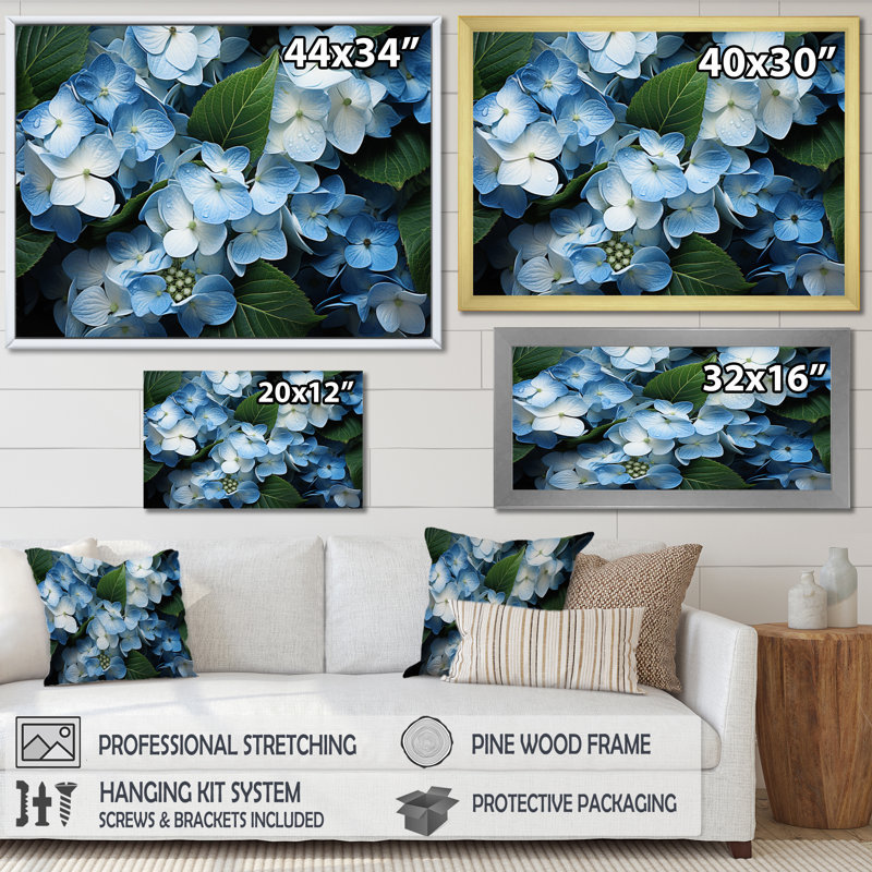 «Blue Hydrangea Field», vue aérienne sur toile, H 12 po x l 20 po x P 1 po, Toile tendue