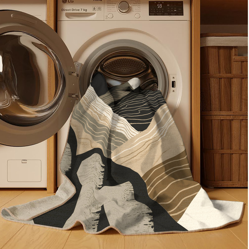 Tapis brun moderne et beige lavable à la machine Pegah, Rond 4 pi