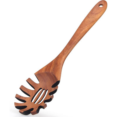 Wooden Pasta Spoon With Teeth Spaghetti Fork Tongs 12.5 Inch Pasta Forks Serving Utensils Acacia Wood Spaghetti Server Spoons Ladle Pastas Spatula Kitchen Tool Spaghettis Scoop Strainer Noodle Spoon