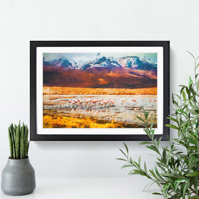 Flamingo Lake in Bolivia in Abstract - Picture Frame Graphic Art Print, 48cm H x 65cm W x 2cm D, Black Framed