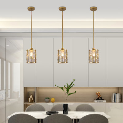 Luminaire suspendu moderne en cristal doré 1 lumière 5,9 "à hauteur réglable