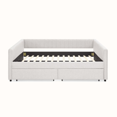 Linen Upholstered Daybed with 2 Drawers