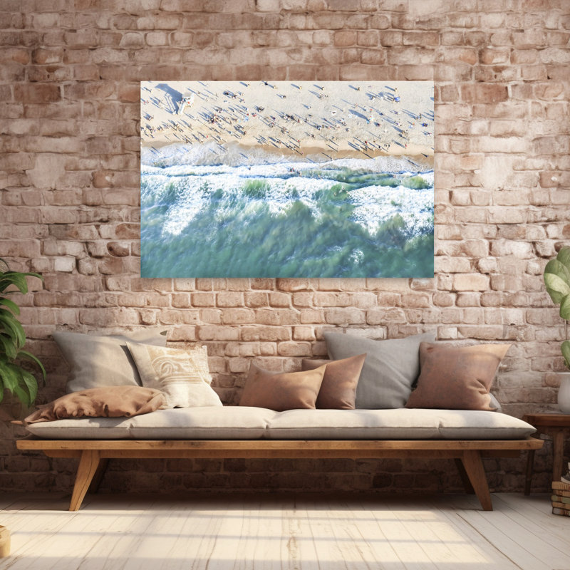 Art mural de plage contemporaine aérienne, H 40 po x l 60 po