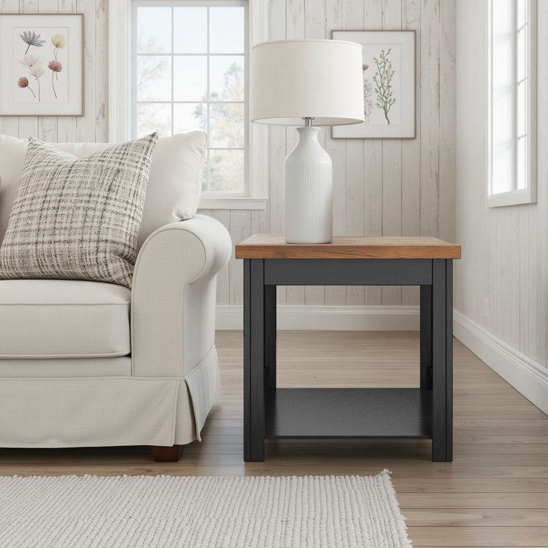 Brixham 24 inch Side Table, No Assembly Required, Two-Tone Finish, Whiskey Top/Black Base