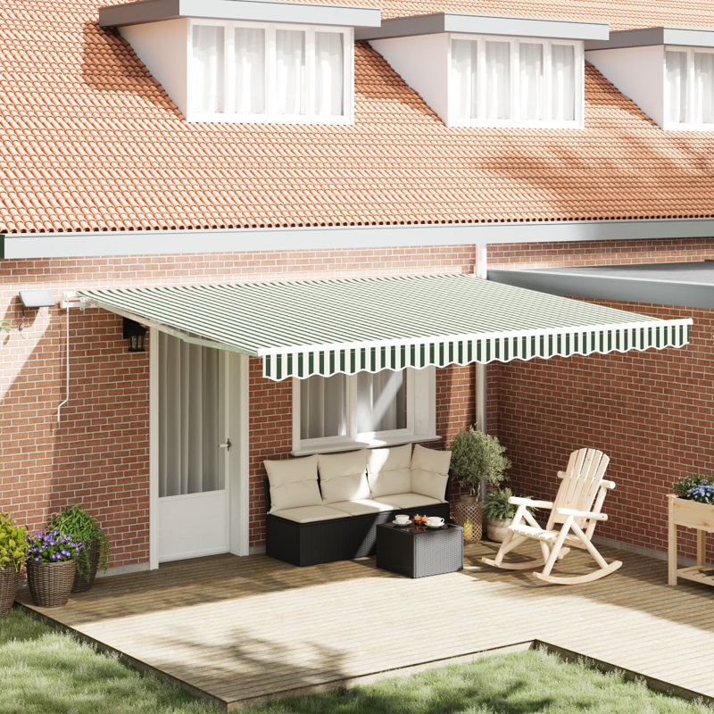 Brayden Studio Fabric Cover Retractable Patio Awning, 450 cm W x 300 cm D, Green Striped