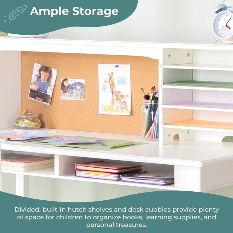 Kids Media Desk Hutch and Chair Set, White