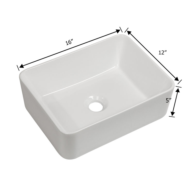 16"X12" White Ceramic Rectangular Vessel Bathroom Sink