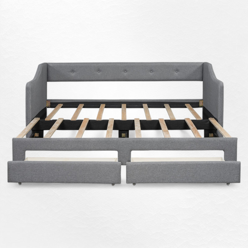 Upholstered Daybed With Trundle, Gray