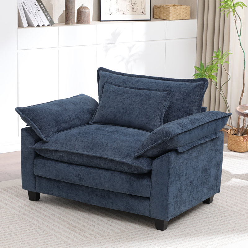 Fauteuil surdimensionné en chenille avec coussin décoratif, Blue