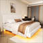 White Boucle Floating Bed With Light