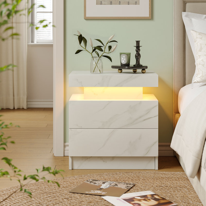 49cm W Manufactured Wood Bedside Table, Off White