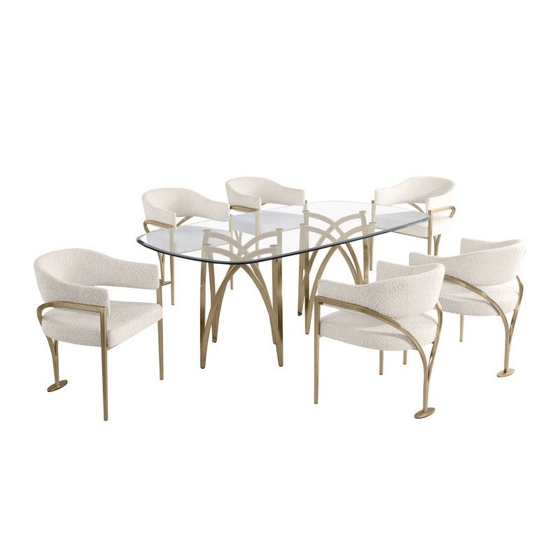 Grandeur Tempered Glass Dining Set, Cream, Gold