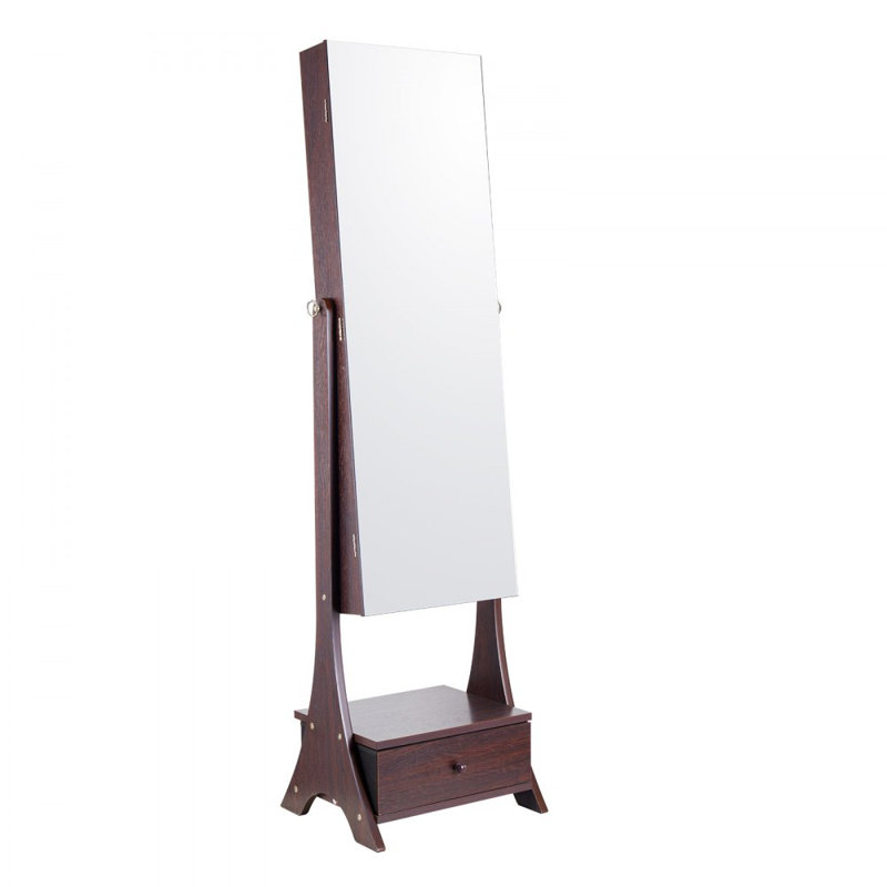 Miroir sur pied avec rangement pour armoire à bijoux pleine grandeur, Brun