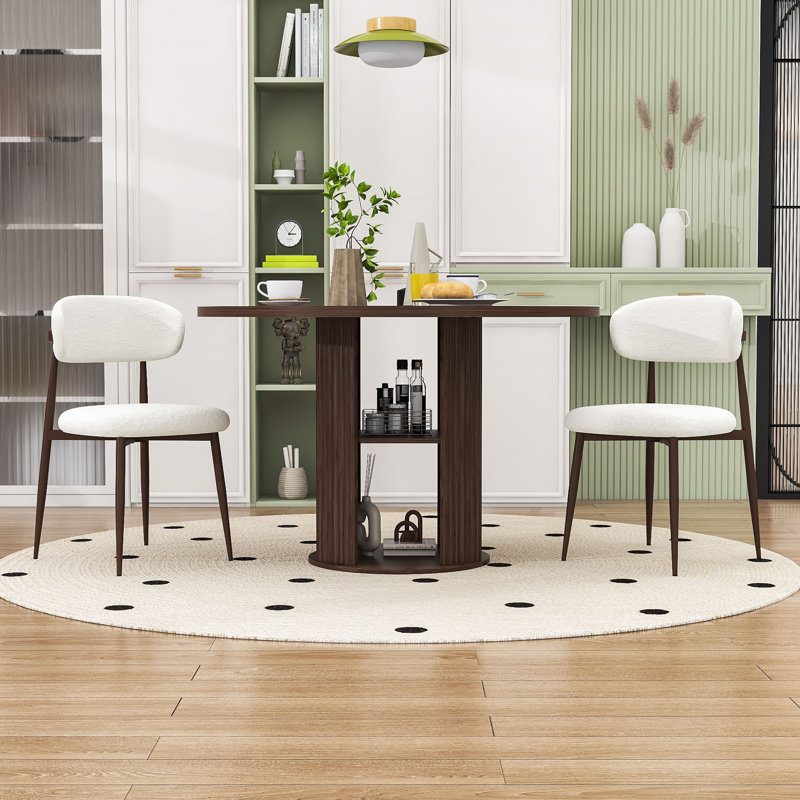 Ensemble de table de salle à manger 3 pièces Farmhouse avec tablette de rangement et 2 chaises rembourrées pour petits espaces