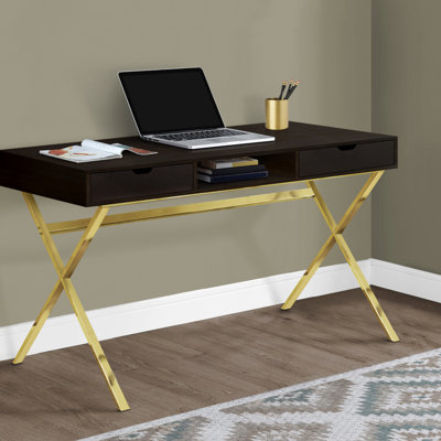 Computer Desk, Home Office, Laptop, Storage Drawers, 48"L, Work, Laminate, Gold Metal, Contemporary, Modern